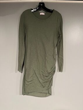 Pink Lily Olive Green Long Sleeve Ruched Side Dress